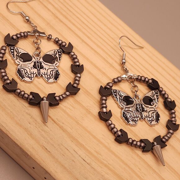 Skull Butterfly Earrings – Gothic Edgy Jewelry for Bold, Dark Style - Picture 3 of 3